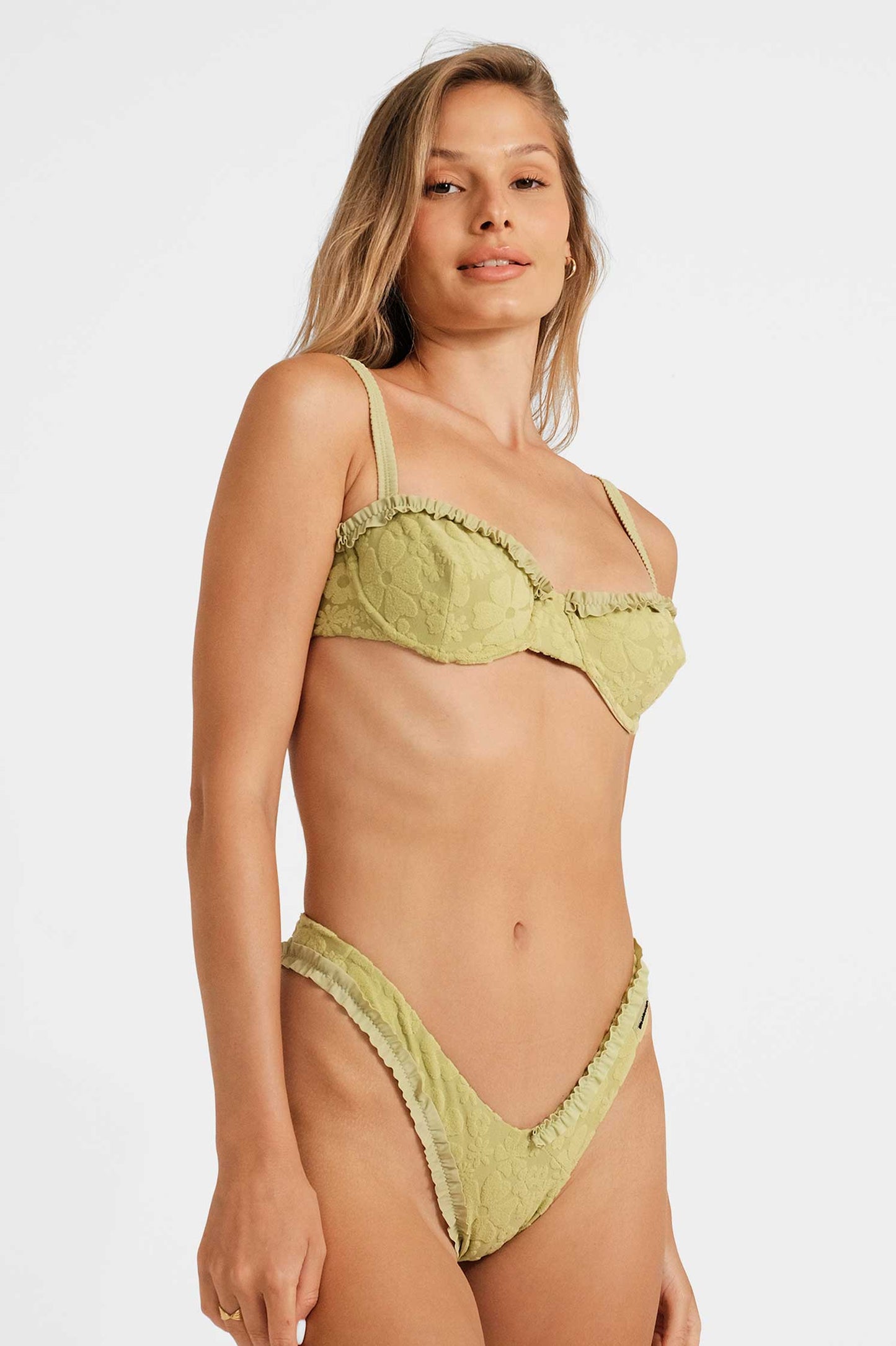 Amelia Frilled Underwire Top / Matcha Jacquard