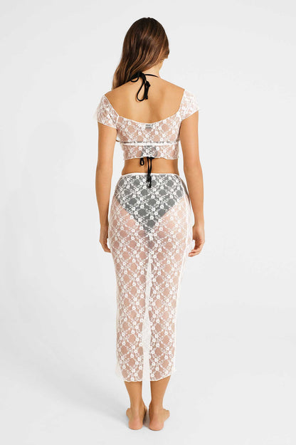 Lucia Crop Top and Midi Skirt Set / White Lace FINAL SALE