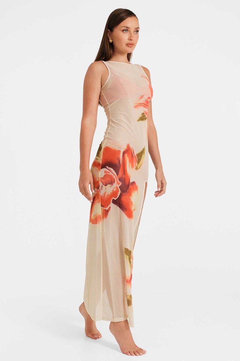 Serena Maxi Mesh Dress / Tiger Lily