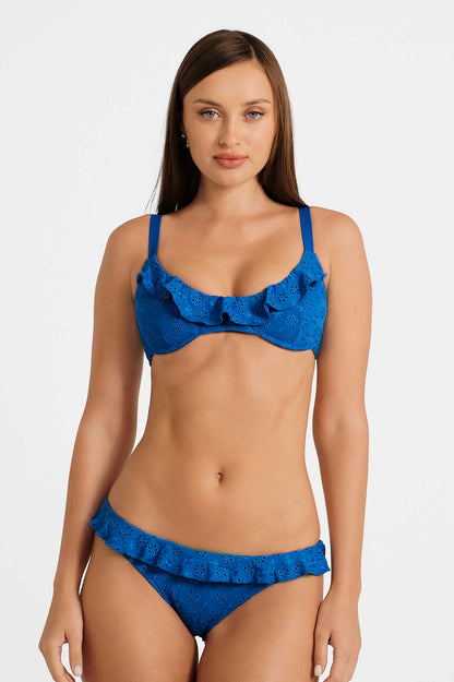 Makayla Frilled Underwire Top / Sapphire Eyelet