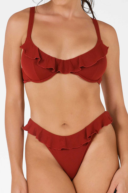 Makayla Frilled Underwire Top / Cherry Wine  Pointelle