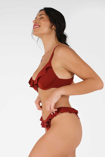 Makayla Frilled Underwire Top / Cherry Wine  Pointelle