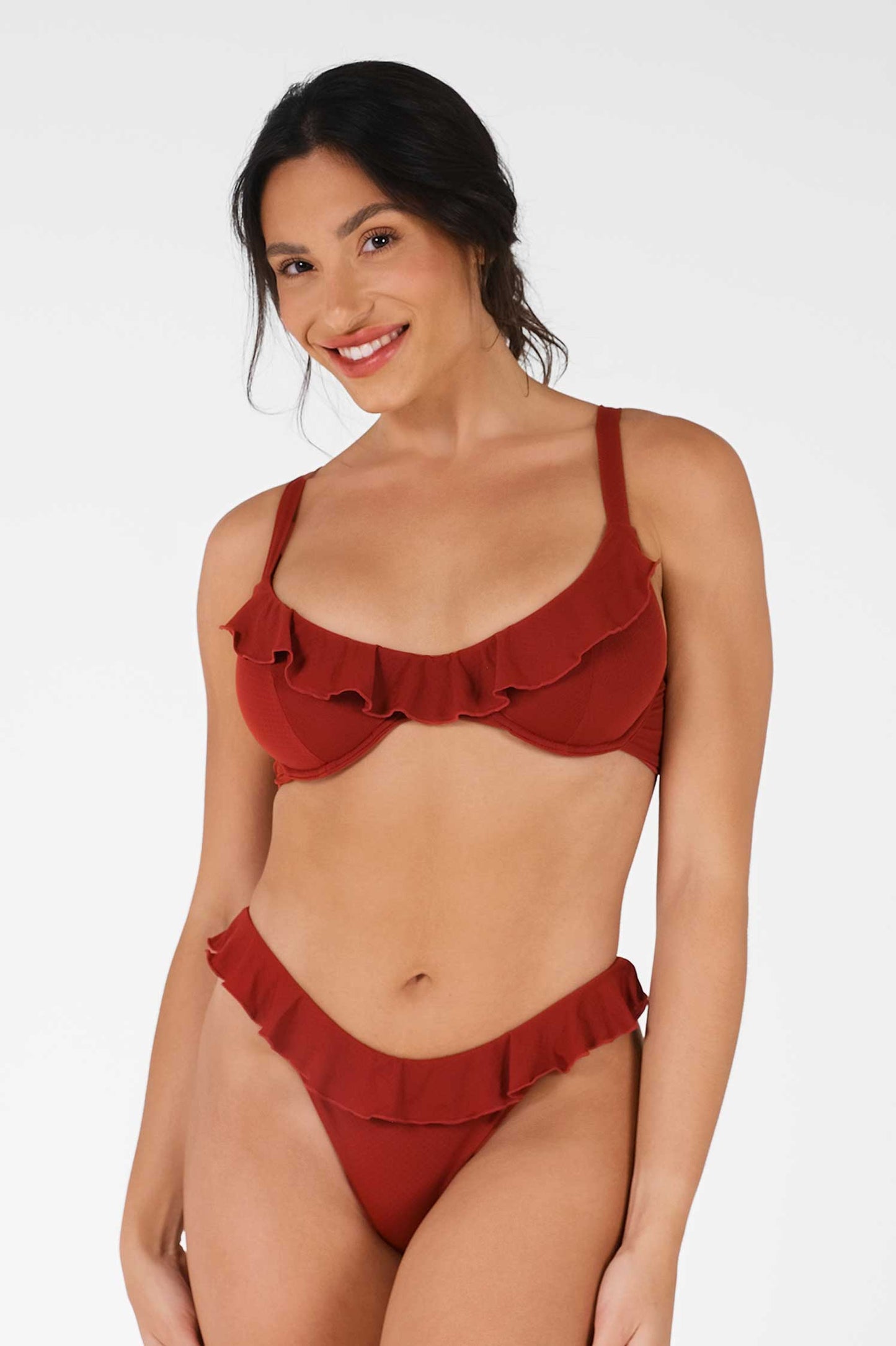 Makayla Frilled Underwire Top / Cherry Wine  Pointelle