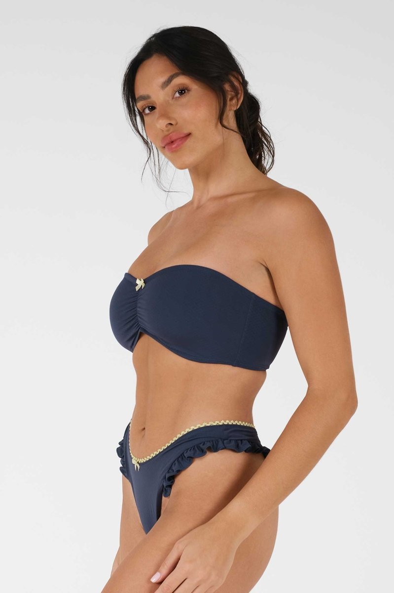 Candice Ruffled Cheeky Bottoms / Navy Blue Pointelle