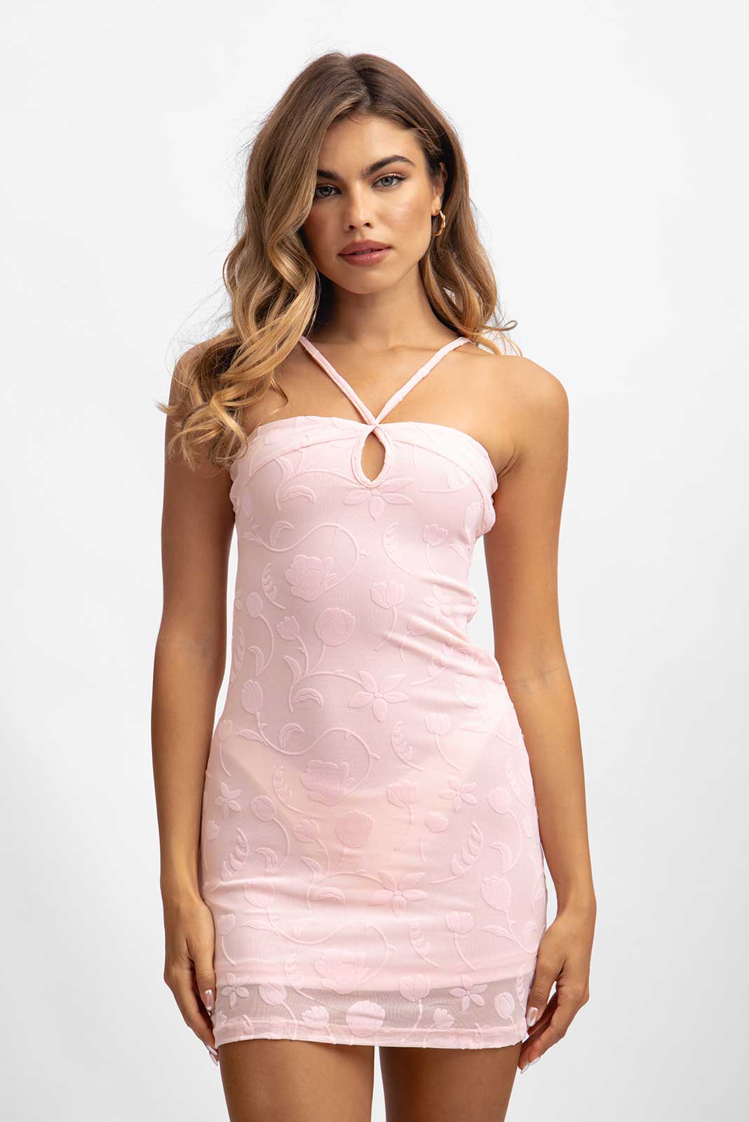 Stevie Halter Mini Dress / Peach Tulip Jacquard