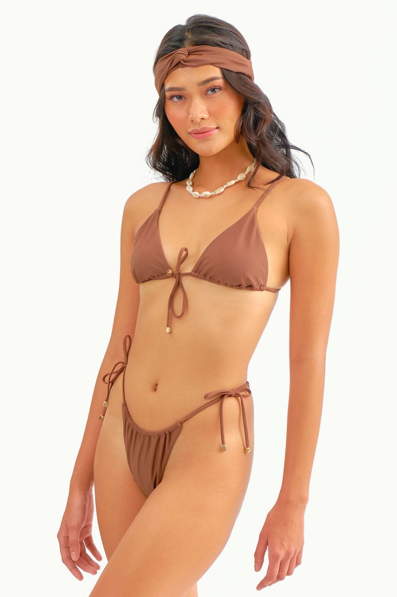 Liv Tie Front Triangle Top / Cocoa - Bikinis & Beachwear | Blackbough Swim