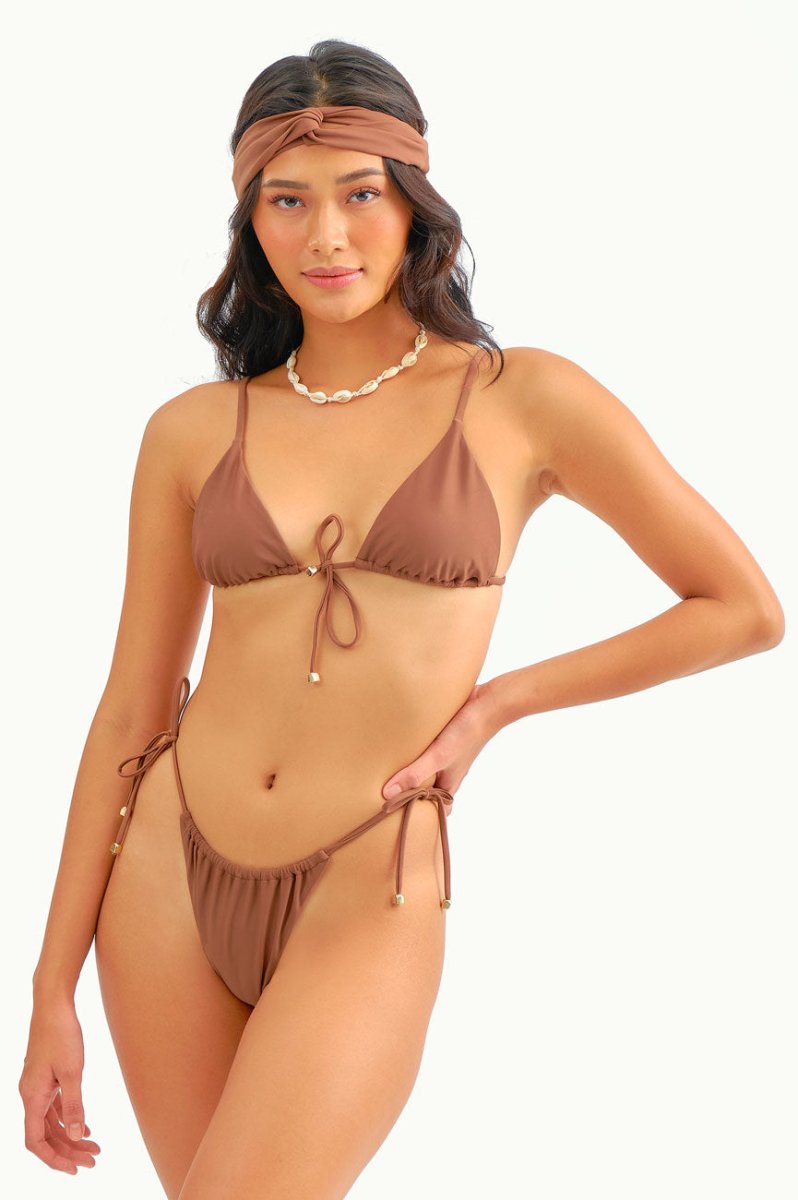 Liv Tie Front Triangle Top / Cocoa - Bikinis & Beachwear | Blackbough Swim