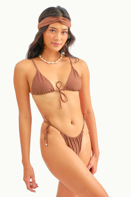 Liv Tie Front Triangle Top / Cocoa - Bikinis & Beachwear | Blackbough Swim