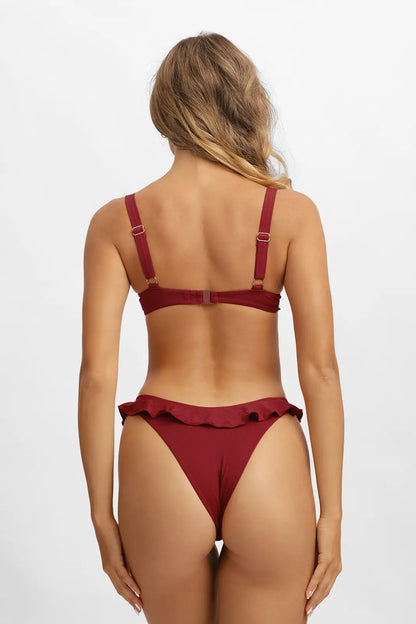 Makayla Frilled Underwire Top / Cherry Wine  Pointelle