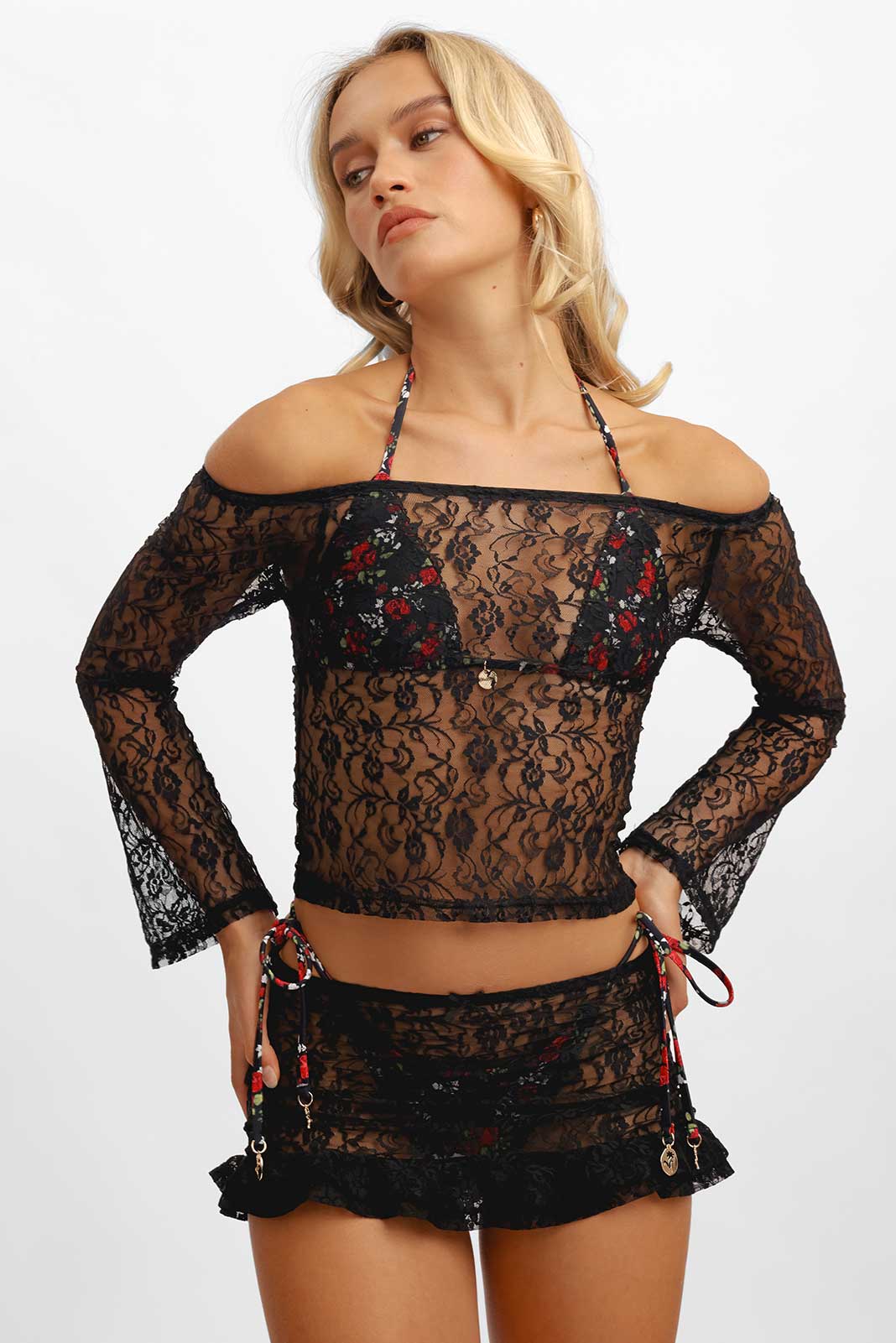 Diana Long-Sleeve Top / Black Lace