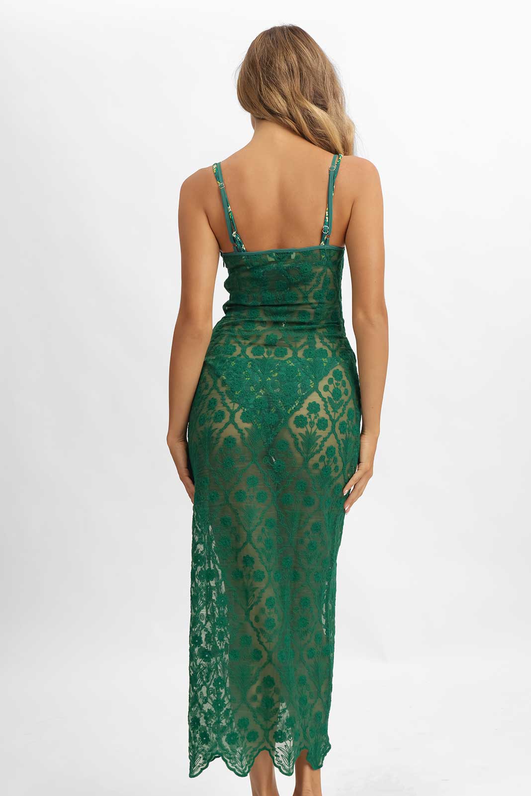 Jade Midi Ruffled Dress / Emerald Lace