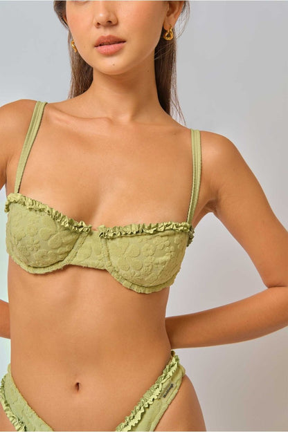 Amelia Frilled Underwire Top / Matcha Jacquard