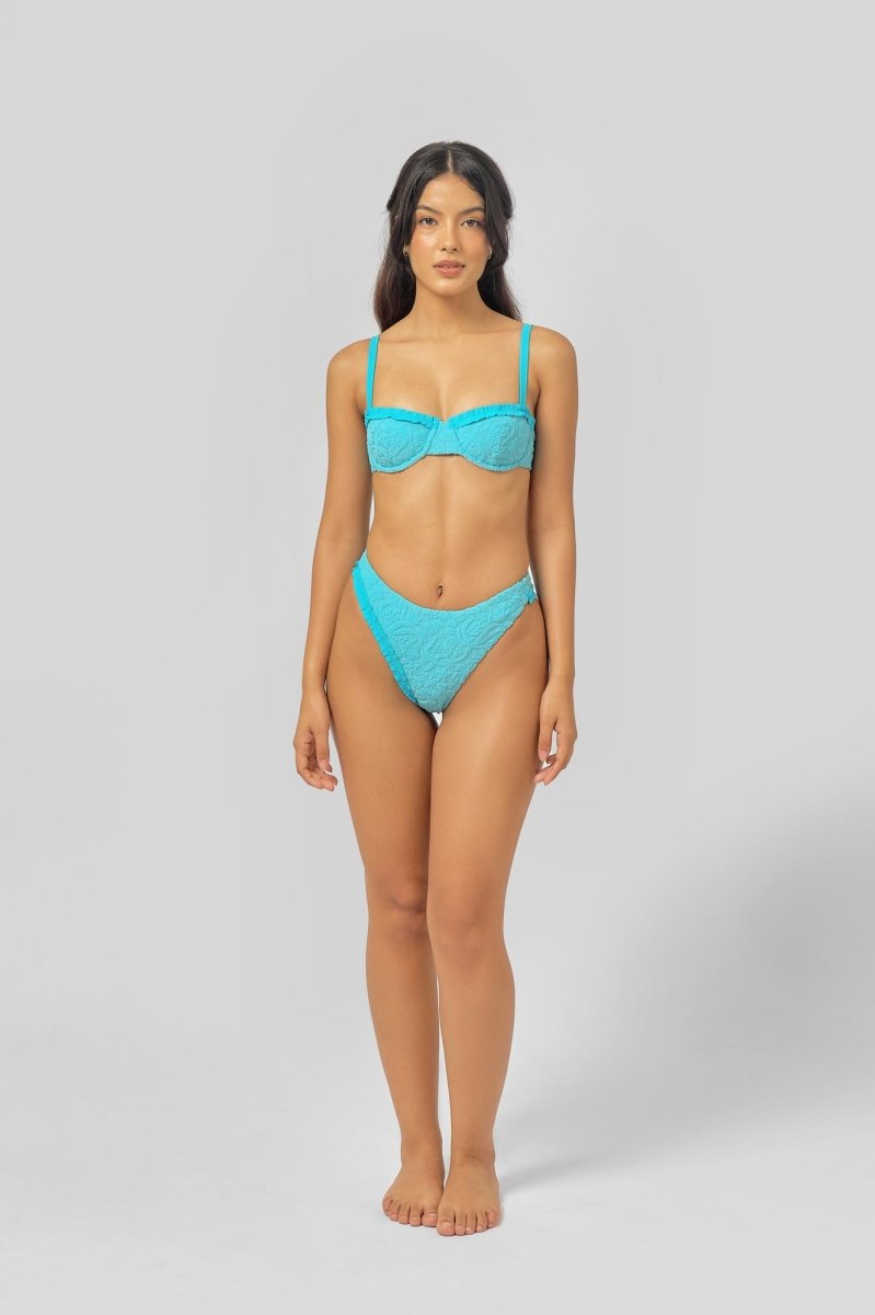 Avery Frilled High Waist Bottoms / Scuba Blue Jacquard