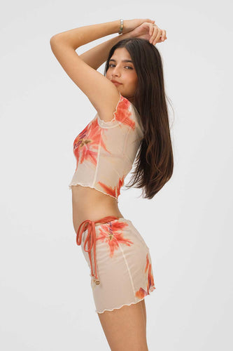 Trixie Mesh Mini Skirt / Tiger Lily