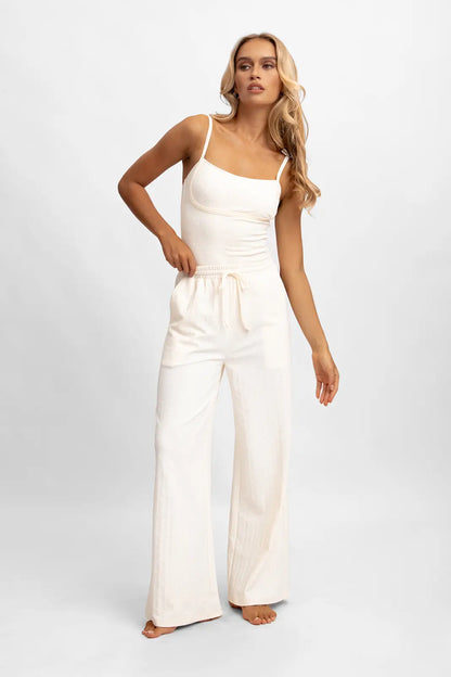 Andie Wide Leg Pants / Vanilla Rum Jacquard