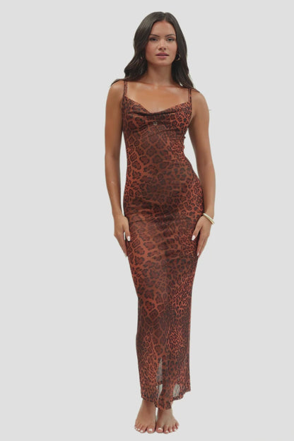 Aamal Maxi Dress / Leopard Mesh