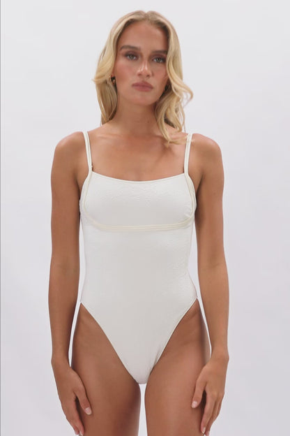 Heidi Square Neck One Piece / Vanilla Rum Jacquard