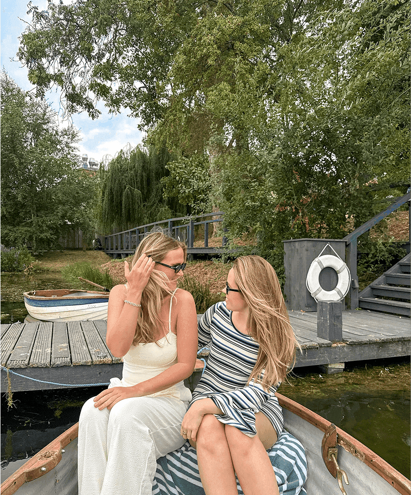 Left : Heidi Square Neck One Piece and Andie Wide Leg Pants in Vanilla Jacquard, Right : Meredith Dress in Half Time Stripe