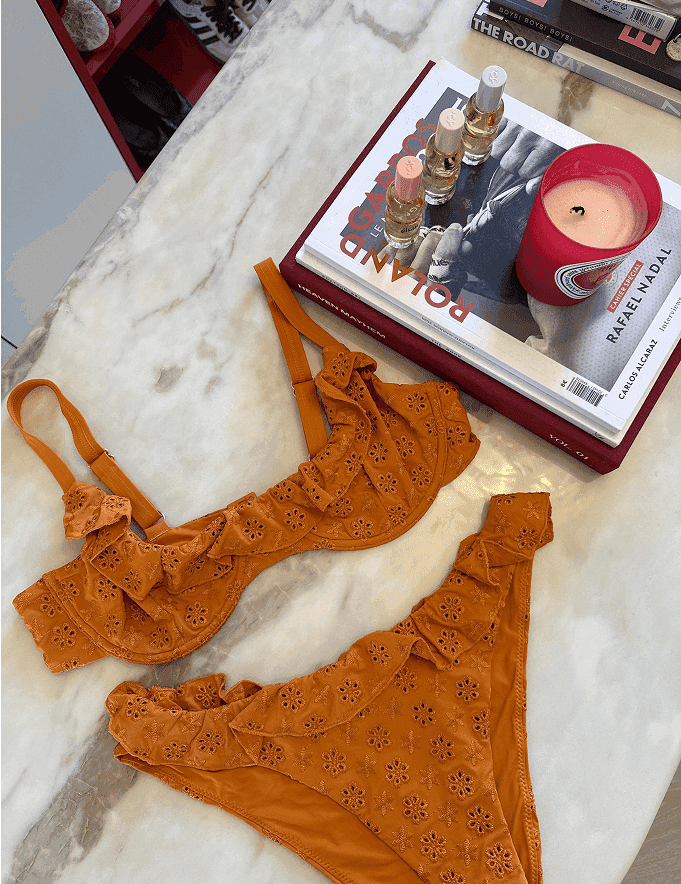 Makayla Set in Caramel Eyelet