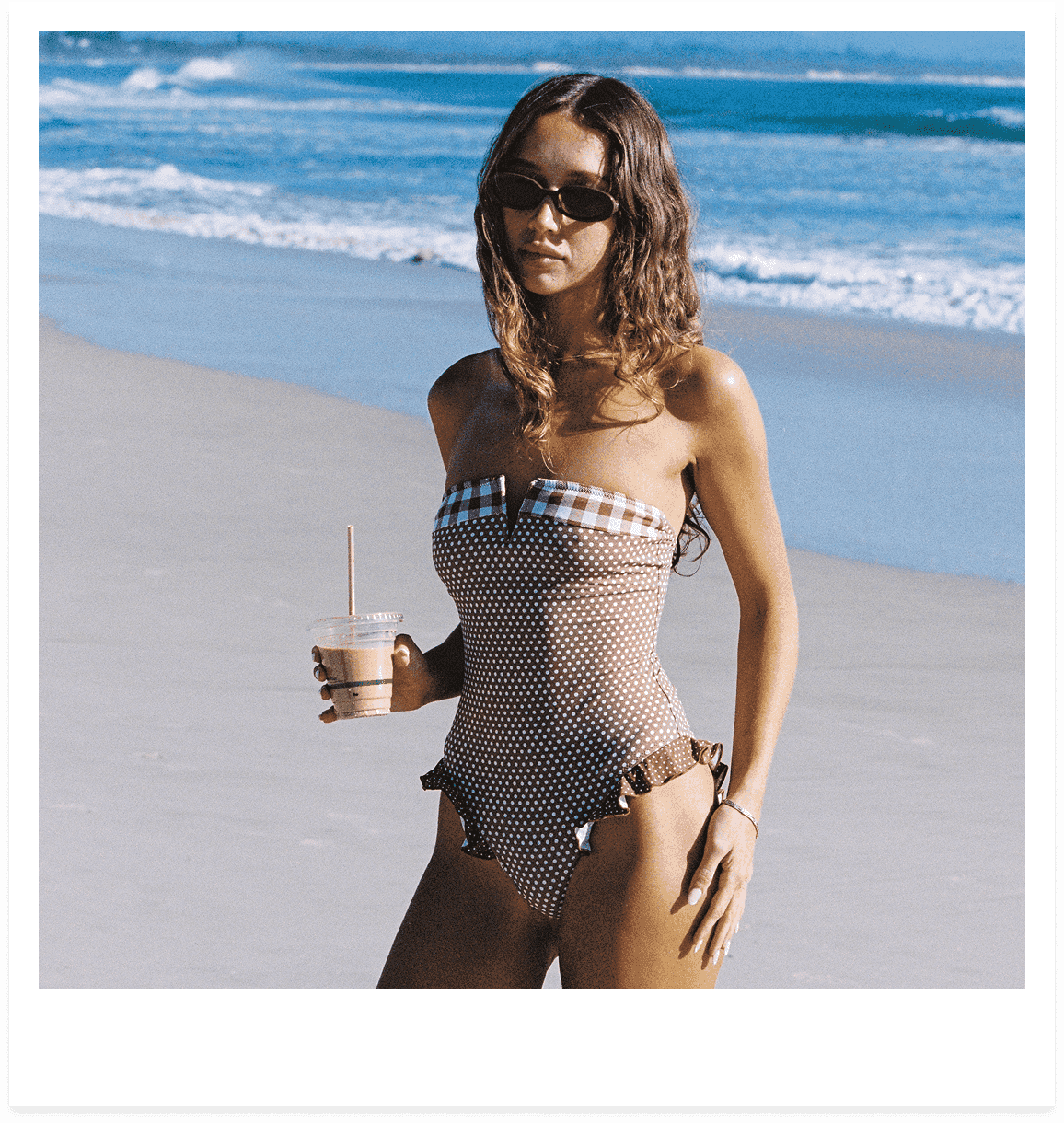 Lily Ruffled One Piece in Mocha Polka