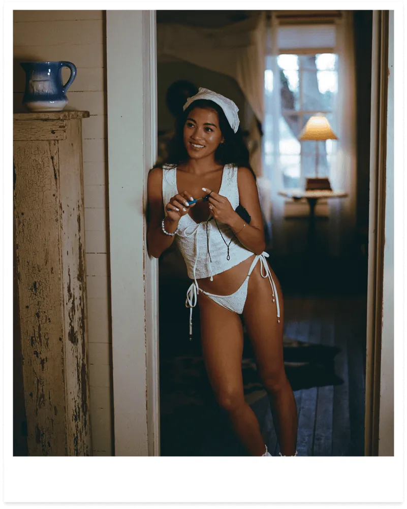 Mindy Tankini Top and Maddy Bottoms in White Eyelet